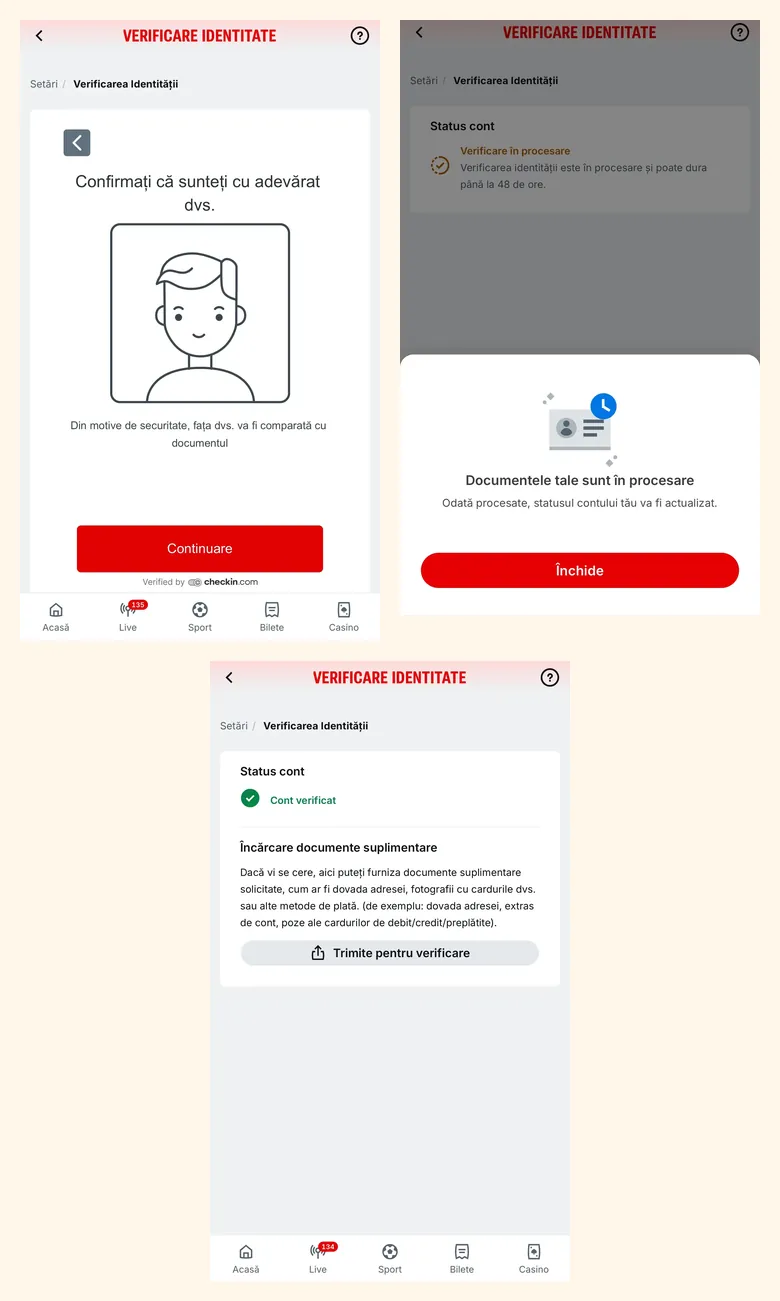 Verificarea identitatii la casino online, pasii 5-7 (exemplu Superbet)