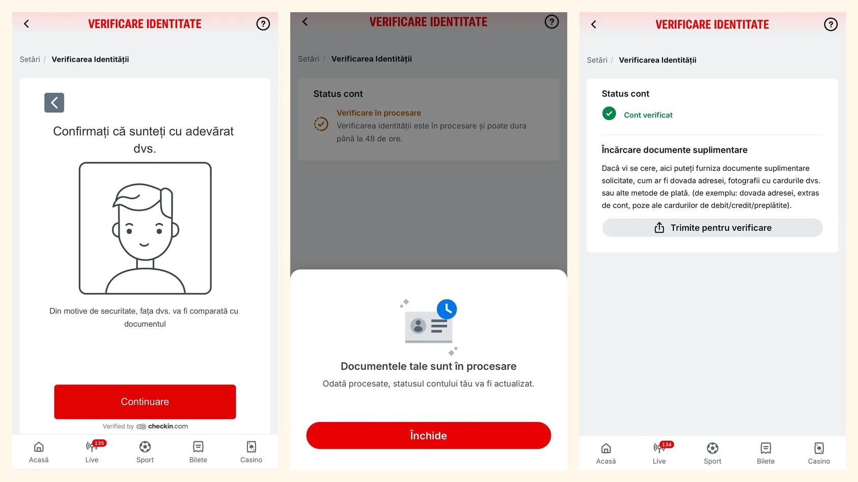 Verificarea identitatii la casino online, pasii 5-7 (exemplu Superbet)