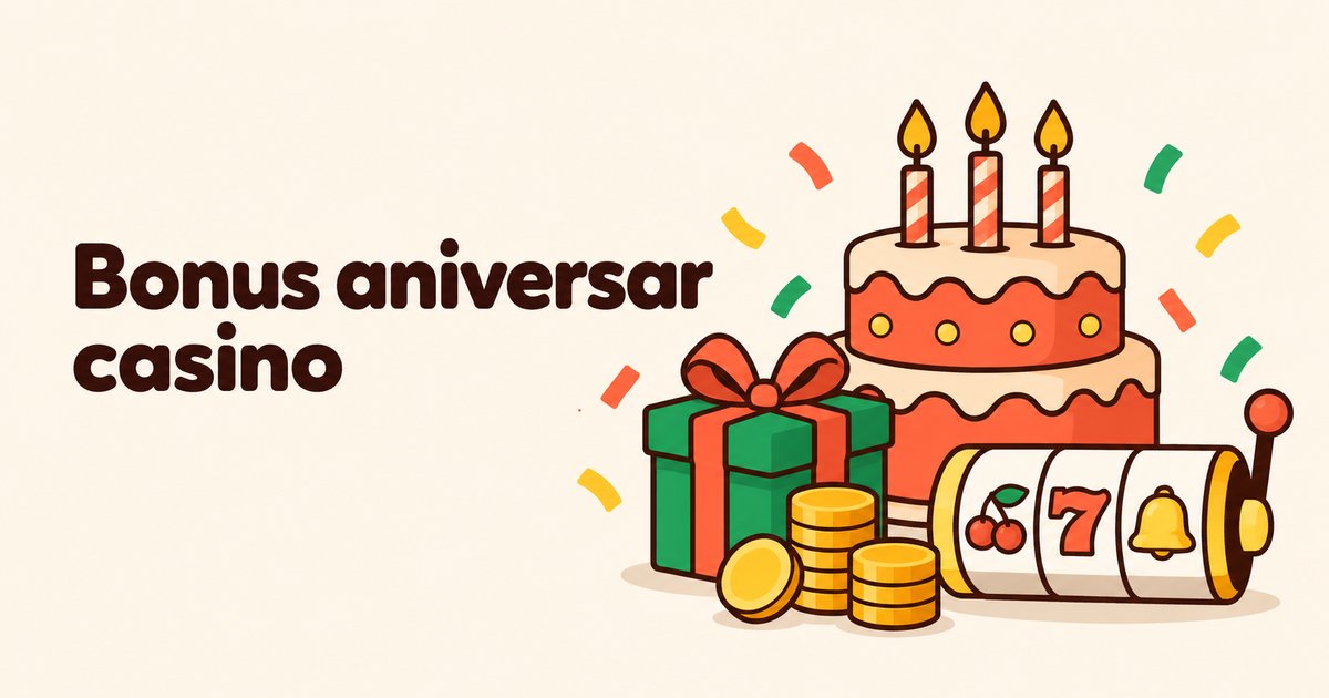 Bonus aniversar casino: tort cu lumanari, cadou, monede si rola de slot