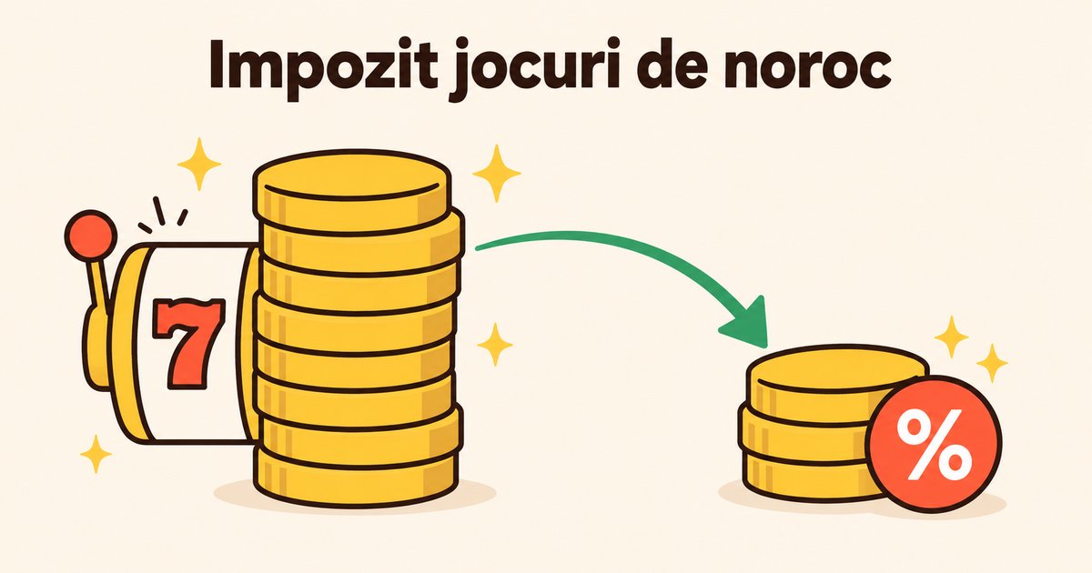 Impozit jocuri de noroc: rola de slot, teanc de monede si o parte mai mica retinuta ca impozit